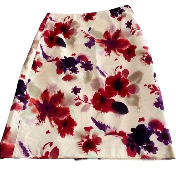 Elie Tahari white/purple/red flowered knee-length skirt size 10 - Picture 2 of 8